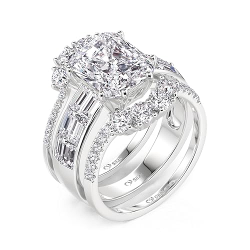 Jeulia 3PCS Wedding Ring Set for Her, 925 Sterling Silver 5.2CT Round Cut Women's Bridal Sets Romantic Anniversary Engagement Promise Gift with Jewelry Box2