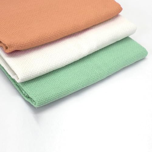 Image of Asian Hobby Crafts Matty Fabric for Embroidery, Cross Stitch, and Knitting, Sewing Fabric,DIY Cross Stitch Projects, (Size:16x20cm, 3 Color-Peach, White and Teal)