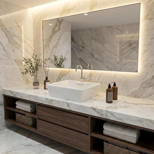 Image of Premium Ceramic Bathroom Wash Basin, White Table Top Vanity Sink for Countertop Installation, Hotel & Home Washrooms, 19 x 14 x 5 Inch