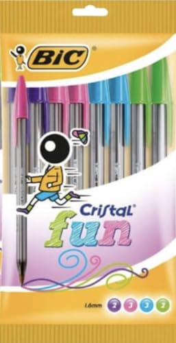 Bic Cristal Original Ballpoint Pens, Smudge-Free With Medium Point, Ideal For Office And School, Pack Of 8 (Cristal Original Fun, Assorted Ink (1.6Mm)