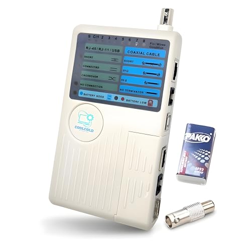 Image of COOLCOLD Lan Tester | 4 In 1 Remote Cable Tester RJ45, RJ11, USB and BNC LAN Network Cable Cat5 Cat6 Wire Tester for UTP STP Telephone LAN Cables Tracker Detector Tool (Battery Included)