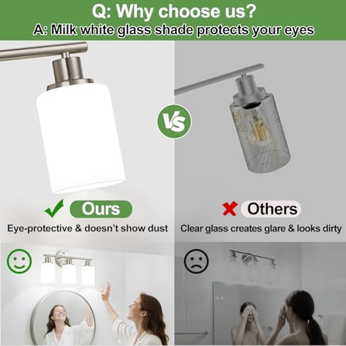 Image of Zarbitta 4-Light Bathroom Light Fixtures, Brushed Nickel Modern Vanity Lights with Milky White Frosted Glass Shades, Bathroom Wall Lamp for Mirror Kitchen Living Room