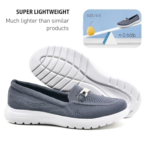 Image of Buyrew Loafers for Women - Comfortable Mesh Knit Slip On Walking Shoes with Arch Support - Dressy Business Casual Work Flats for Standing All Day - Lightweight Breathable Penny Loafers