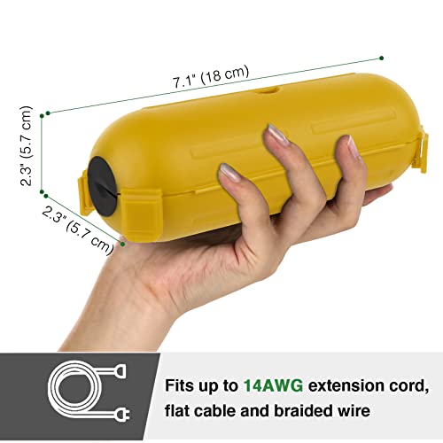 Image of Flemoon 3 Pack Outdoor Extension Cord Waterproof Cover, for Outlet | Small Electrical Connection Box for Straight Plug, Socket, Halloween, Christmas Holiday Decoration String Light, Yellow