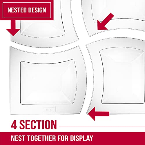 Plasticpro 4 Part Plastic Serving Platter Modern Divided 4 Sections Decorative Dish Disposable For Parties, For Snacks Appetizers Nuts Candy, 1 Set Of 4 Clear #TOP4
