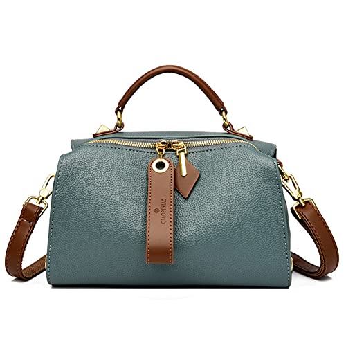 Mn&Sue Barrel Purses for Women Medium Size Leather Handbag Ladies Satchel Fashion Crossbody Bags with Convertible Strap (Blue)