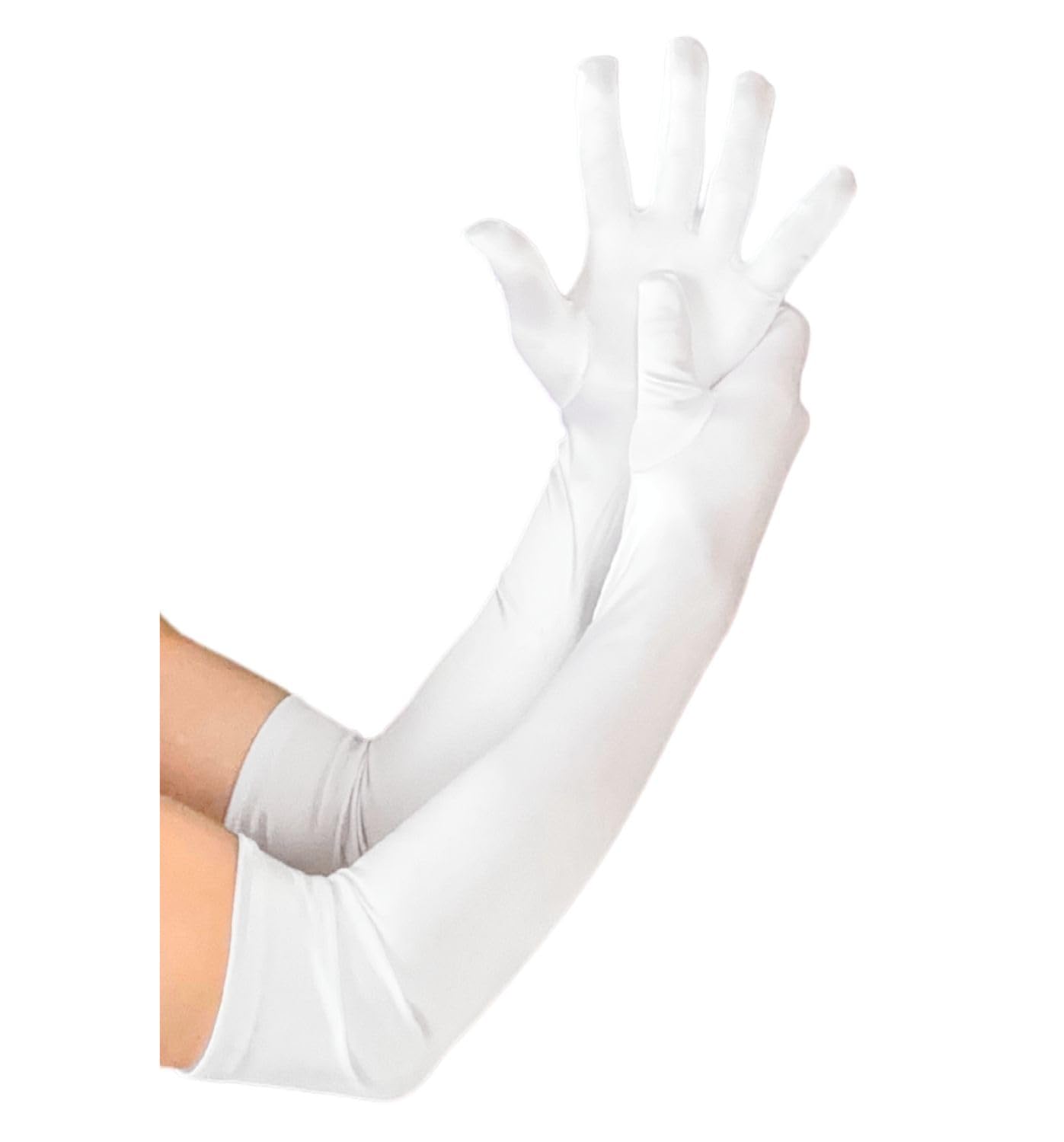 MDSTYLE Long Opera Gloves for Women - 20s Party Costume - Elbow Length Tea Party Satin Gloves - Princess Accessories, White/Opulent Garden, One size