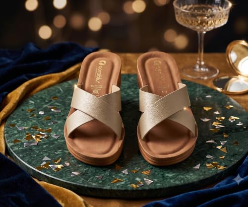 Image of AEROBLU Cushion Comfort Mid Heel Slippers for Women | Classic Cross Strap Design | Comfortable Padded Footbed | Anti-Skid & Durable Heel Slippers for Girls | Ideal for Party, Ethnic and Daily wear