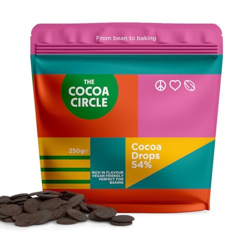 The Cocoa Circle – Gotas de Chocolate Negro 54% para Repostería | 250g | Vegano, Sin Lactosa, Sin Soja | Estables al Horno | Para Brownies, Cookies y Postres