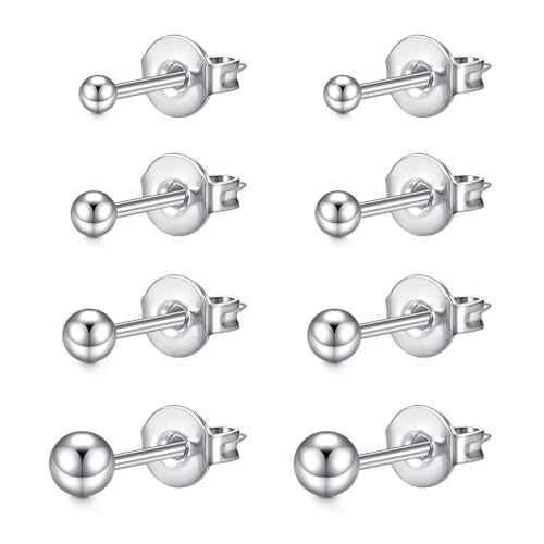 LAURITAMI 4 Paires Boucles d'oreilles Set 3-6mm Boule de Clous d'oreilles Argent,20G Acier...