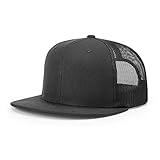 Richardson Unisex 511 Flatbill Trucker Adjustable Snapback Baseball Cap, Solid Black, One Size Fits Most