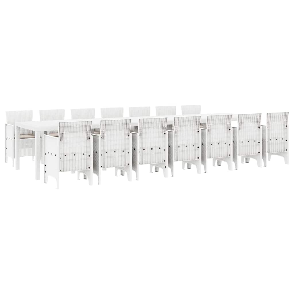 vidaXL Set da Pranzo da Giardino con Cuscini 15 PCS Bianco PP, Set da Pranzo per familiari all'aperto, Rettangolare, arredo Moderno, Chic per Feste in Giardino