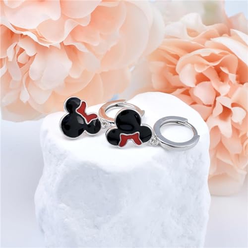 Sterling Silver Black Mouse Hoop Earrings for Women Cute Delicate Mouse Dangle Huggie Earrings Hypoallergenic Lucky Princess Animal Jewelry for Daughter Birthday Gifts2
