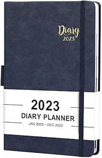 2023 Diary - Diary 2023 A5 Page A Day, Productivity A5 2023 Daily Planner from January 2023 to December 2023, with Monthly Tabs, Inner Pocket, Banded, Blue,14.3 X 21 cm, Indeme