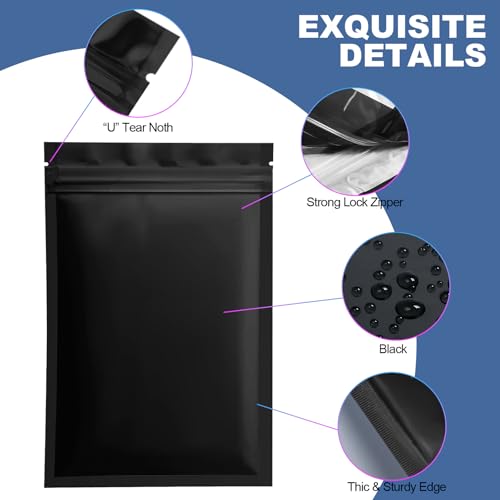 100 Pack Smell Proof Mylar Bags for Food Storage - 3 x 4.5 Inch Resealable Packaging Pouch Bags Matte Black