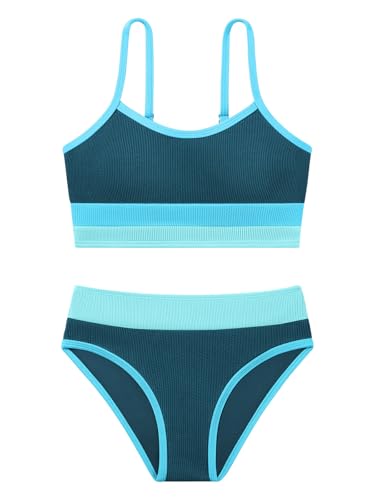 Image of Girl's 2 Piece Swimsuit Solid Spaghetti Strap Bikini Sets Beach Bathing Suit Swimwear for Teen Kids