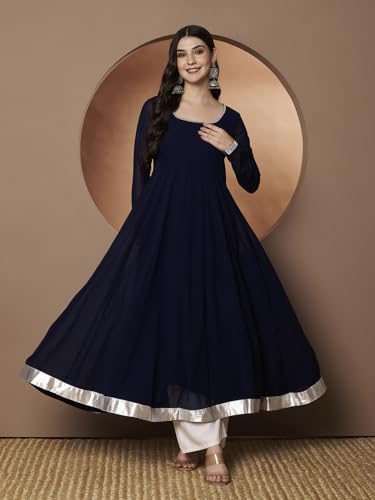 Image of KZA Women's Georgette Hand Embroidered Flared Anarkali Suit for Women | Full Sleeves Flare Anarkali Dress for Woman | Ethnic Flared Anarkali Kurta for Women