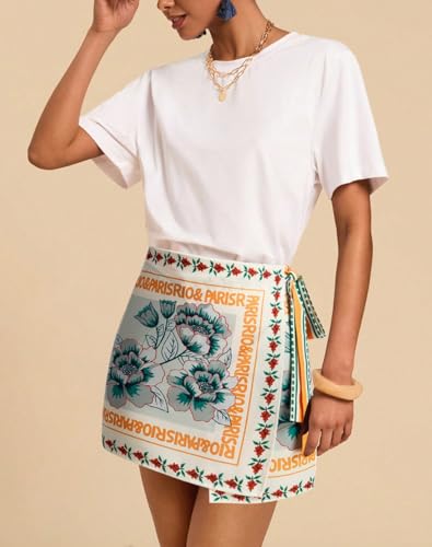 Women’s Summer Boho Skirts Floral Print Tie Knot Wrap Skirt Cute Tropical Ocean Graphic Mini Short Skirts Beachwear3
