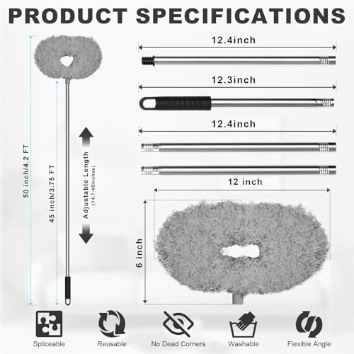 Image of Storystore Ceiling Fan Cleaner Duster - Adjustable Duster with Extension Pole,Dusters for Cleaning Fan Blade, Walls and Cobweb (2Pcs Dusters /Grey)