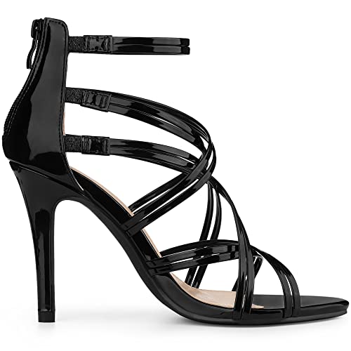 Allegra K Allegra K Women's Open Toe Strappy Stiletto Heel Lace Up Black Sandals 8.5 M US
