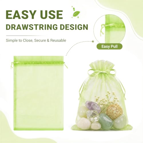 Image of FUNFERY 100PCS Apple Green Sheer Organza Bags 3x4 in, Goodie Bags Bulk | Small Mesh Gift Bag with Drawstring for Wedding Party Favor, Drawstring Pouch for Jewelry, Sachet Bags for Treat, Candy, Soap
