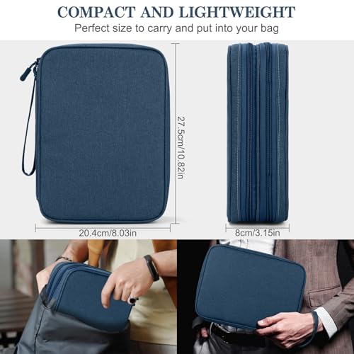 Image of FYY Electronic Organizer, Extra Large Travel Cable Organizer Bag Pouch Portable Waterproof Double Layers All-in-One Storage Bag for iPad, Cable, Power Bank, Laptop Charger for Office /Home, Navy