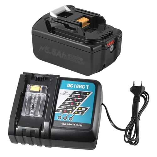 18V 5,5Ah Batería de repuesto para batería Makita de 18V con cargador Set BL1860B, BL1850, BL1840B, LXT400 | Carga rápida DC18RC 3A, protección contra sobrecalentamiento