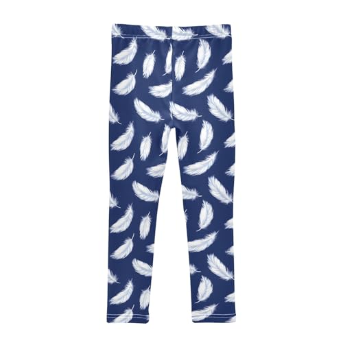 White Feather on Dark Background Girls Leggings Kids Yoga Pants Athletic Tights Pants 4-10 Years2