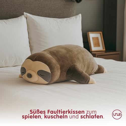 UNUS Faultier Kuscheltier Kissen, 75 cm, Grau, Seitenschläferkissen weich und flauschig,...