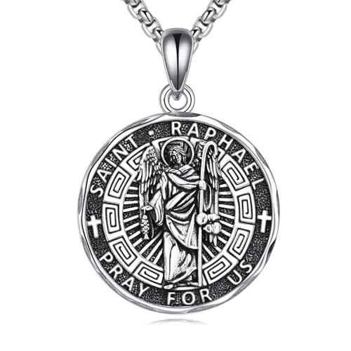 YFN Saint Raphael Necklace Sterling Silver Religious Protector Pendant St Raphael Jewelry Gifts for Women Men