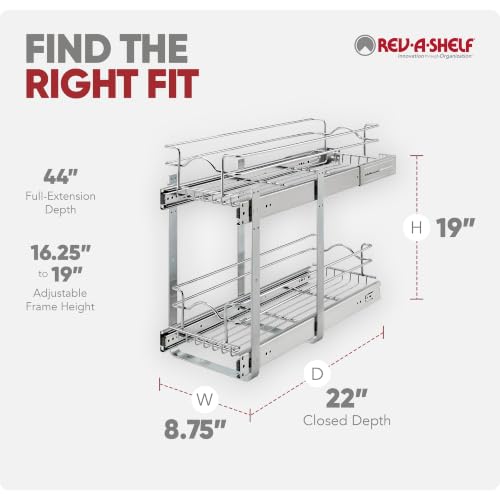 Image of Rev-A-Shelf 2-Tier Pullout Organizer for Kitchen Cabinets, 9 inch x 22 inch