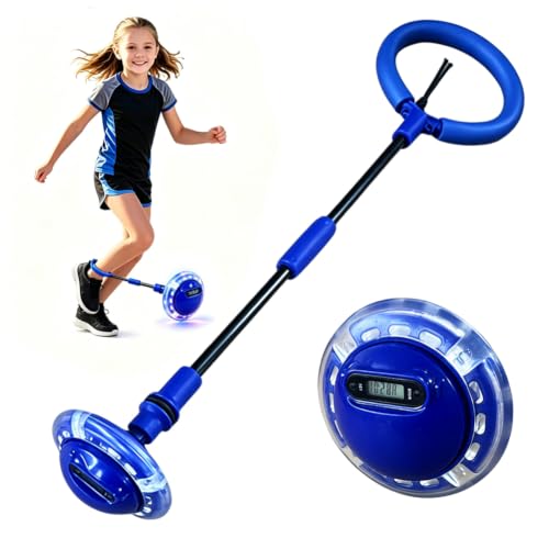 YRPACFB Ankle Skip Ball for Kids with Counter Timer Flash Wheel Skip Balls Foldable Flashing Jumping Ball Fitness Sports Toy Skipping Game Toys for 3+ Year Gifts (Blue)