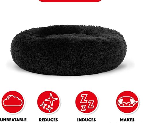 Image of ZEXSAZONE Round Donut Pet Bed for Cats and Puppies Dogs, Cozy and Plush, Raised Bedside Support, Both Sides Use Like 2 in One, Washable, Sizes for Small, Medium, and Large Pets. (Black, Large)