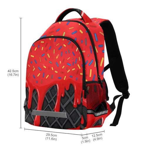 Image of Red Black Ice Cream Cute Backpacks with Chest Strap,Lightweight Bookbags 17 Inch, Casual Daypack Bags