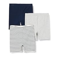 Amazon Essentials Mädchen Radshorts, 3er-Pack, Hellgrau Meliert/Marineblau/Streifen, 4 Jahre