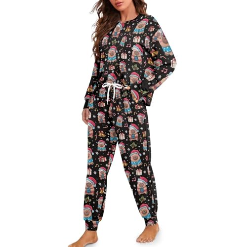Image of Women's 2 Piece Printed Pajama Set Long Sleeve Sleepwear Set with Long Pants Casual Lounge Sets with Pocket
