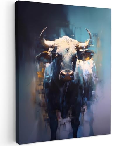 MuchoWow© Impression sur Toile Photo Peinture 30x40 cm Tableau Decoration Murale Chambre Salon Maison Deco Cuisine Taureau - Noir - Abstrait - Cornes