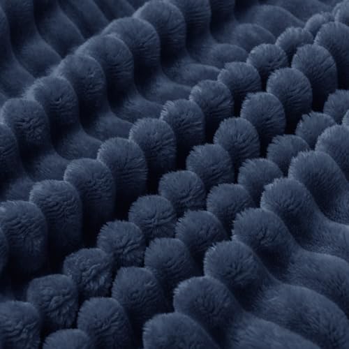 Image of BEDELITE Fleece Throw Blanket for Couch - 3D Ribbed Jacquard Soft and Warm Decorative Fuzzy Blanket - Cozy, Fluffy, Plush Lightweight Navy Throw Blankets for Bed, Sofa, 50x70 inches