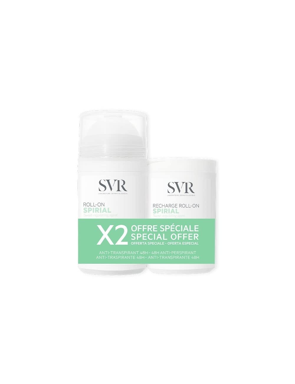 SVR Spirial Deodorante antitraspirante 48H roll-on, 50 ml + ricarica roll-on 50 ml