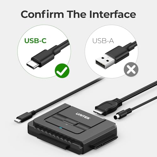 Image of Unitek USB C to IDE and SATA Converter External Hard Drive Adapter Kit for Universal 2.5 /3.5 HDD /SSD Hard Drive Disk, One Touch Backup Function, Included 12V /2A Power Adapter