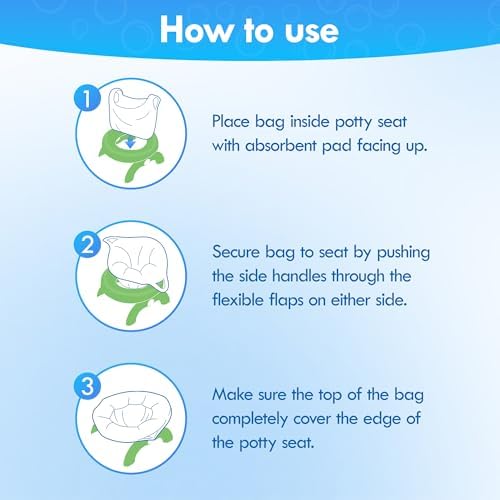 80 Count Potty Liners with 600ml Super Absorbent Pads, Disposable Potty Bags for Potty Training Toddlers, Portable Toilet Liners Compatible with OXO Tot 2-1 Go Potty & Most Potty Chairs — view 6