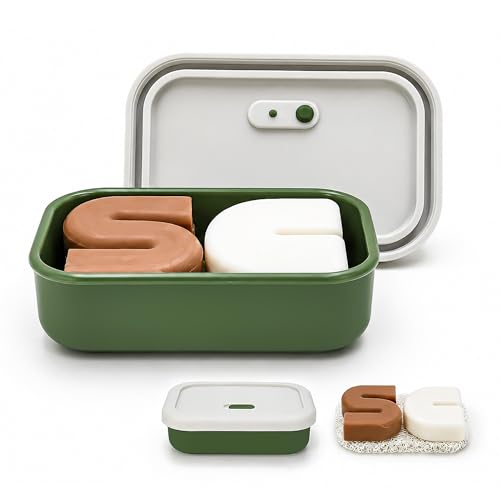 AIDIMMING Large Silicone Travel Soap Case Leak-Proof Shampoo Bar Holder for Kitsch Shampoo & Conditioner Bar Set Drain Tray Soap Container for Large Soap Bars Handmade Soap Travel Gym Camping