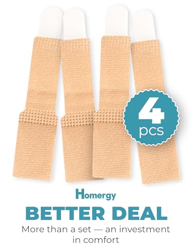 Homergy Hammer Toe Corrector for Men & Women – 4-Pack Reusable Toe Wraps & Tape for Broken, Bent & Overlapping Toes – Soft Double-Layer Fabric Splints for Pain Relief & Alignment