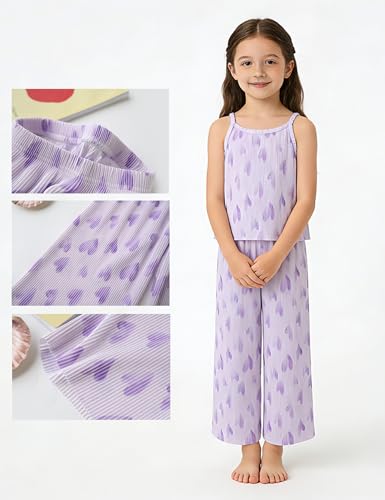 Image of Kiench Girls Wide Leg Palazzo Pants Pleated Silky Flowy Trousers Cute Print