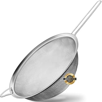 Walfos 9.35 Inch Large Fine Mesh Strainer, Stainless Steel 30 Mesh Sieve with Sturdy Handle, Kitchen Food Strainers Sifters for Rice, Quinoa, Pasta, Fruits, Vegetables, etc.