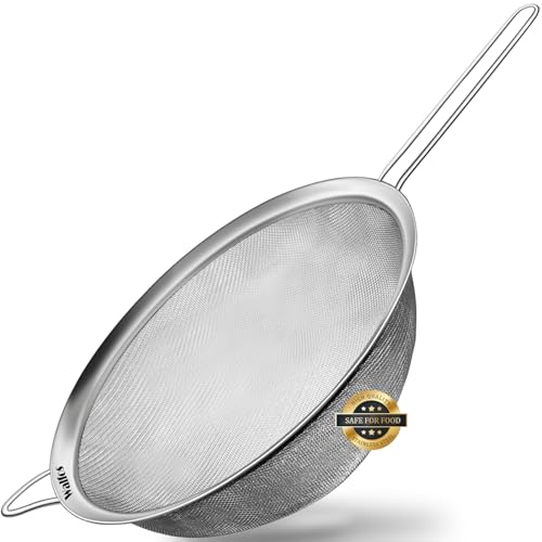 Walfos 9.35 Inch Large Fine Mesh Strainer, Stainless Steel 30 Mesh Sieve with Sturdy Handle, Kitchen Food Strainers Sifters for Rice, Quinoa, Pasta, Fruits, Vegetables, etc.