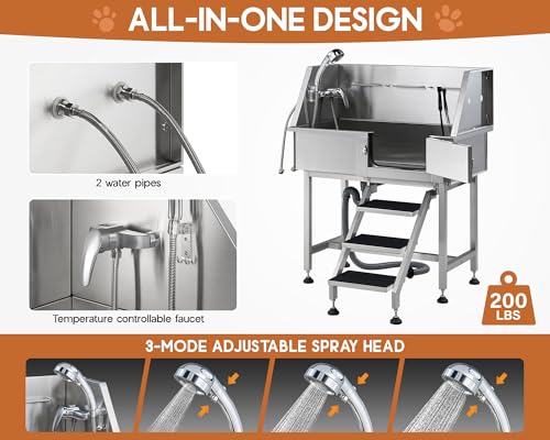 Albott-34-Inch-Stainless-Steel-Dog-Washing-Station-with-Anti-Slip-Steps-Sprayer-Faucet-and-Soap-Box–Professional-Pet-Bathtub-for-MediumSmall-Pets-Ideal-for-Home-Garage-and-GroomingLeft Albott 34 Inch Stainless Steel Dog Washing Station with Anti Slip Steps Sprayer Faucet and Soap Box–Professional Pet Bathtub for MediumSmall Pets Ideal for Home Garage and GroomingLeft