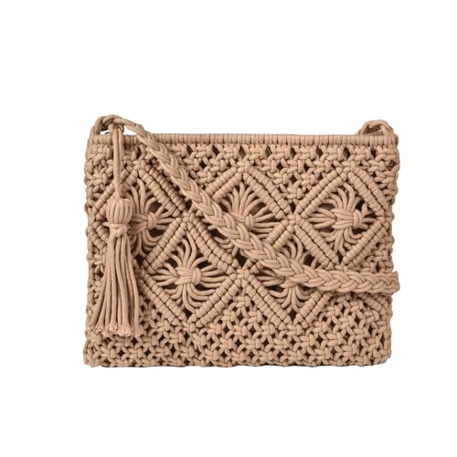 Eiyye Crochet Crossbody Bag for Women Boho Knitted Purse with Tassel Handmade Cotton Shoulder Bag Small Casual Purse