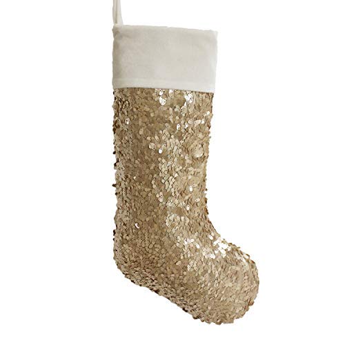 Gireshome Set of 2PCS Gold Sequin Blingbling Glitter with White Velvet Cuff Christmas Stocking Xmas Tree Decor Festival Party Ornament 10