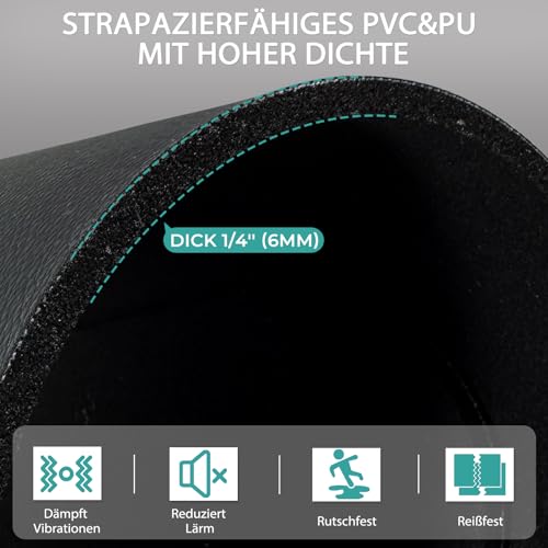 Stoßfeste Bodenschutzmatte für Laufbänder, 6 mm Dicke rutschfeste Unterlage für Fitnessgeräte, PVC-Bodenschutzmatte für Sportgeräte,Matten Fitnessraum Bodenmatte, auch als Yoga Matte 2pcs(28 * 70)